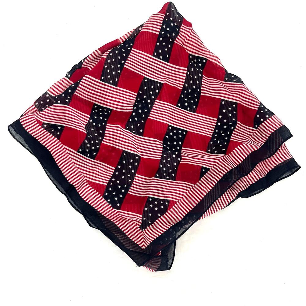 Talbots 100% Silk Patriotic American Flag Scarf Red White Blue 21” Square